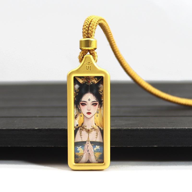 Rectangle Tara Thangka Pendant Necklace Gold Plated Necklace For Spiritual Blessing A31