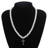 Vintage Artificial Diamond for Cross Pendant Necklace Wedding White Pearl Necklace Round Imitation Pearls Chain Necklace