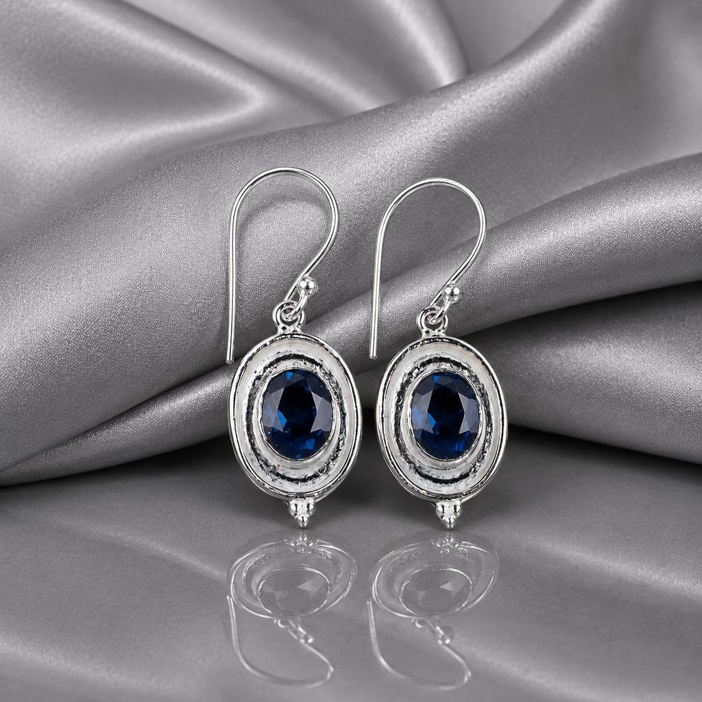 London Blue Topaz Gemstone 925 Sterling Silver Handmade Dangle Earrings 1.5" For Her EE-1-6