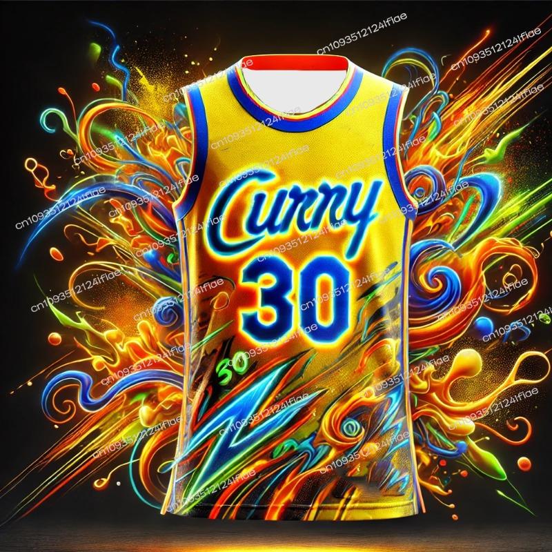 Neue Erwachsenen Herren Basketball Sportweste Curry Nr. 30 Sammleredition Basketballtrikot Graffiti Streetwear Spezielles Trikot-Set
