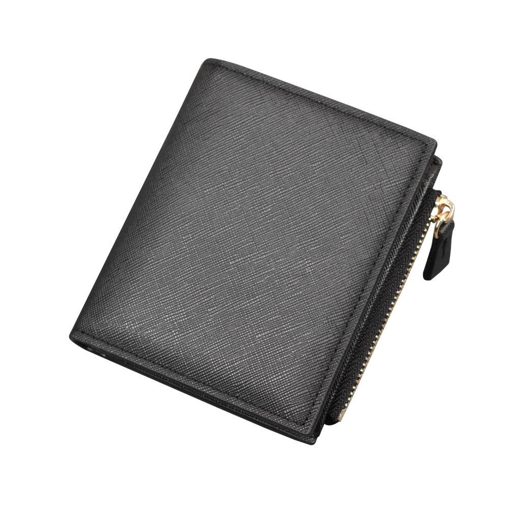 Minimalist PU Leather Men's Short Wallet Black White Large Capacity Multiple Pockets Zipper Design Retro Coin Purse Men Boys