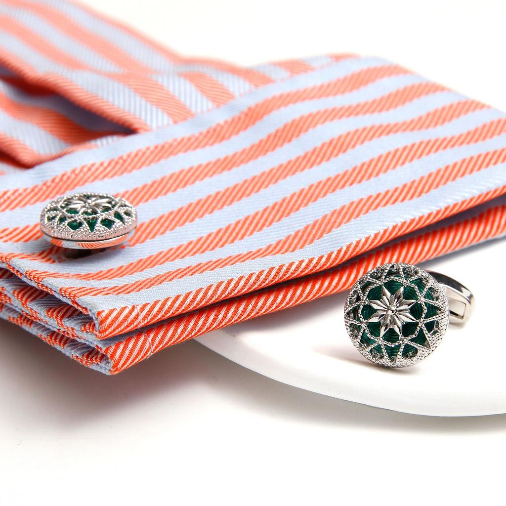 Spot wholesale exquisite creative hollow pattern design round 3 colors optional men's cufflinks, cross-border hot-selling jewelry