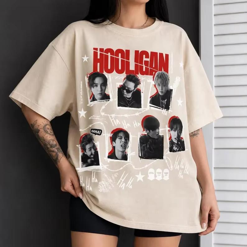 2026 BTS KPop ARMY Fan Gif T-Shirt Y2K Herren Damen Gothic Baumwolle Oversized T-Shirt Schmal Atmungsaktiv und Bequem Kleidung