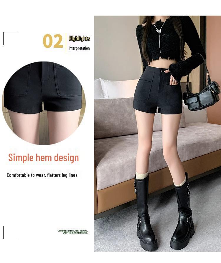 2023 Women's High-Waisted Black Suit Shorts - Sexy Wide-Leg Boot Pants for Autumn/Winter