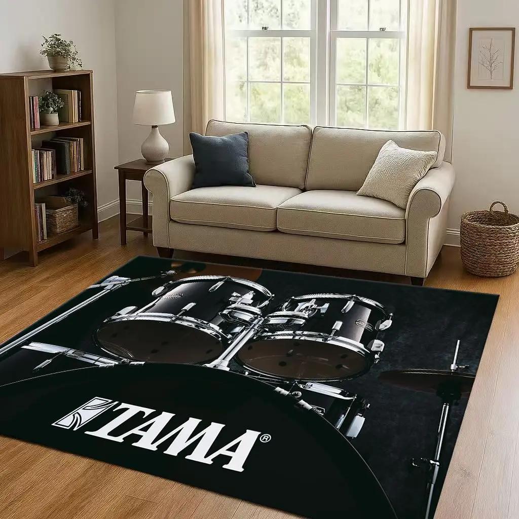 Retro TAMA Drum Kit Drum Set Music Instruments Living Room Non-Slip Area Rug Carpet for Bedroom Playroom Sofa,Home Decor Doormat