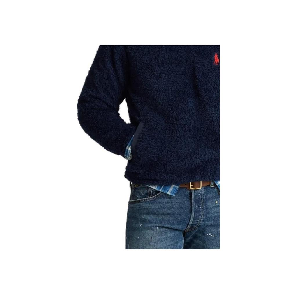 Polo Ralph Lauren FW24 Solid Color Small Pony Embroidered Long Plush Sleeve Pocket Crewneck Sweatshirt Men Sweatshirt Navy-Blue MNPOKNI16821074-410