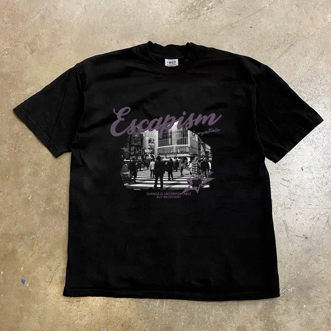 

Retro Tshirt pure cotton shortsleeved new trendy brand heavyduty printing loose fit trendy and casual style gothic 3XL