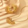 European and American Ins Fashion Light Luxury Diamond-encrusted Stainless Steel Geometric Fan-shaped Ray Stud Earrings Necklace Set Plated with