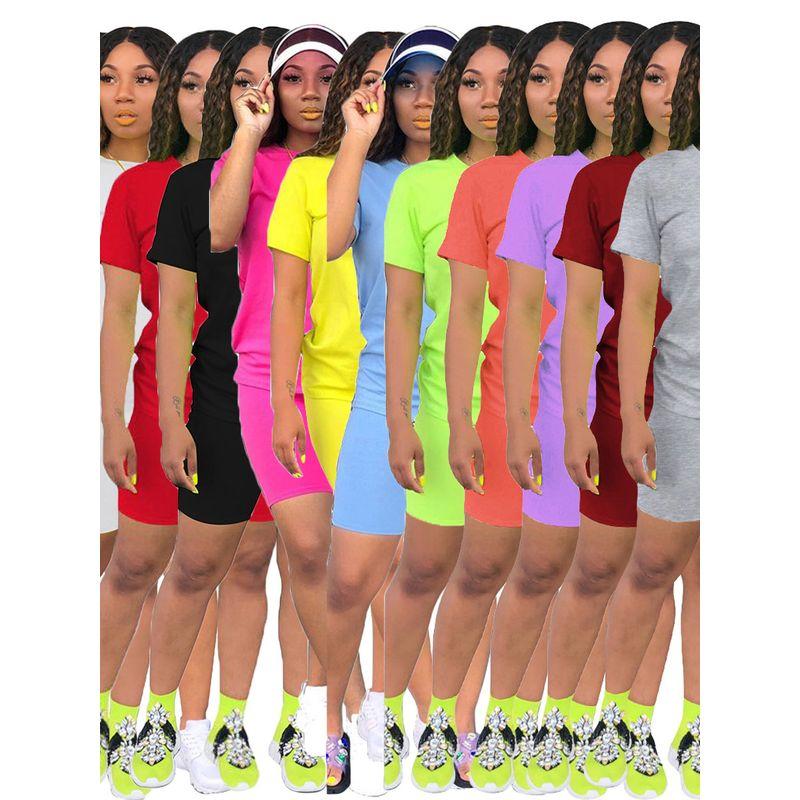 Solid Color Round Neck Neck T-shirt Shorts Set Pure Color Crew Neck T-shirt Shorts Set