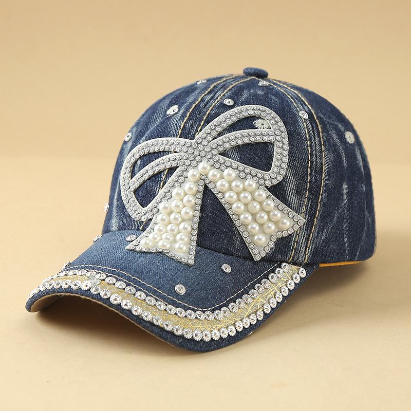 Women's Cloth Baseball Cap Beads Bow Detail Spring Summer Hat for Party Casual