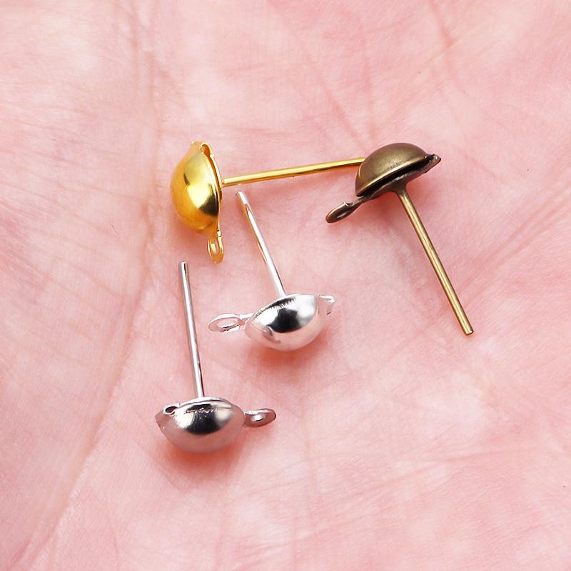 50Pcs 6mm 8mm Metal Half Ball Ear Studs Gold Color Bronze Rhodium Earring For For Women Charm Tragus Cartilage Piercing Jewelry
