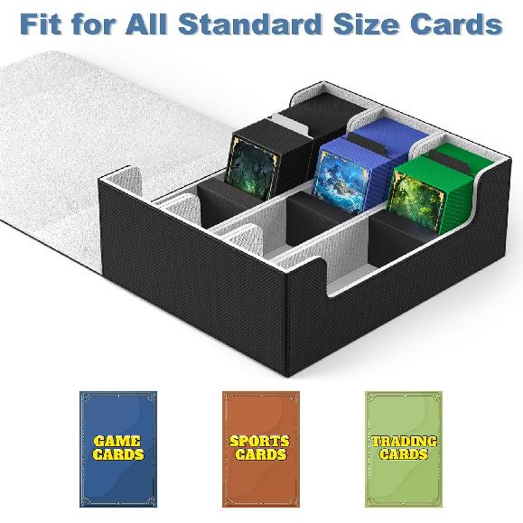 Mlikero Card Deck Case for Trading Cards 1800+, Trading Card Storage Box with 10 Dividers and 3 Foam Stoppers, Leather Magnetic Closure Commander