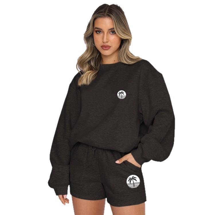 2026 autumn and winter new American Spice Girl gray crew neck shorts sweater jacket small casual suit