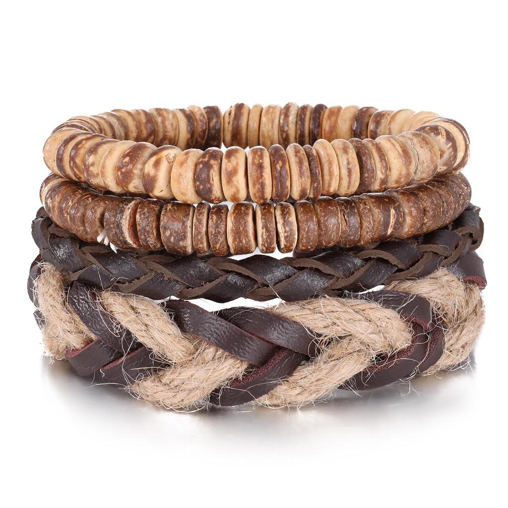 European & American Handmade Braided Leather Bracelet Set: Men's Hip Hop Punk Vintage Multi-layer Jewelry