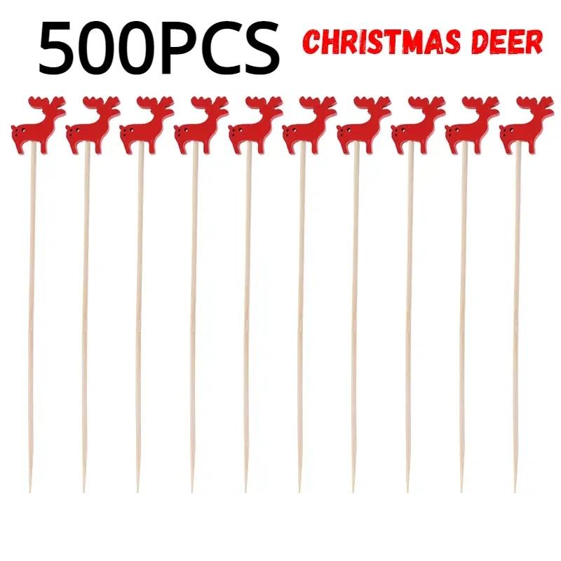 50 Stück/Set Weihnachten Fruchtspieße Einweg Bambusspieße Schneeflocke Weihnachtsbaum Elch Weihnachtsmann Schneemann Spieße Weihnachtsdekoration