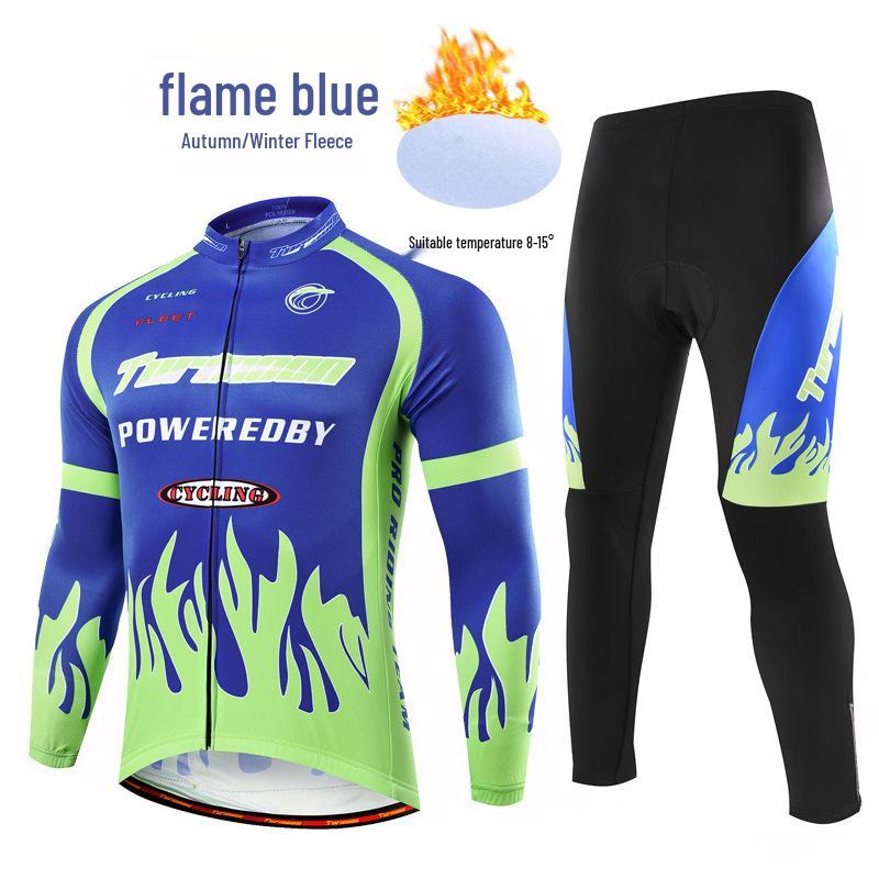 Unisex Fleece-Lined Cycling Set: Long Sleeve Top & Pants for Autumn/Winter