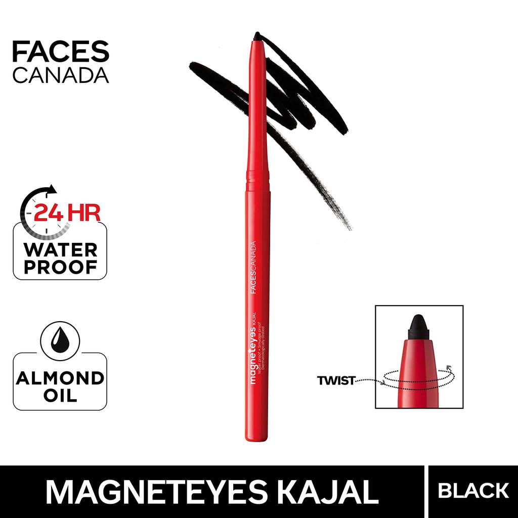 FACESCANADA Magneteyes Pencil Kajal - Black, 0.35G|24 Hr Long Stay|One Stroke Smooth Glide|Waterproof, Smudgeproof & Fadeproof|Deep Matte Finish|En