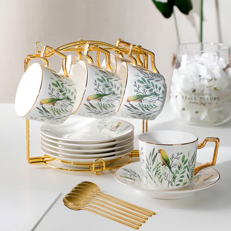 oeny European Style Gold-Edged Ceramic Coffee and Tea Set