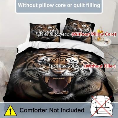 Tiger Pattern 3D Printed Duvet Cover Wildlife Theme Soft Comfortable Bedding Set For Teens Adults Quilt Cover Set Pillowcases