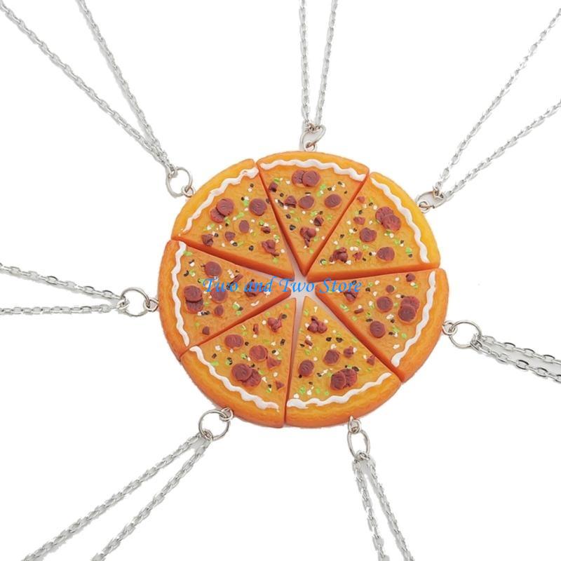 HX6F Set mit 7 modischen Pizza-Halsketten-/Schlüsselanhänger-Sets Dekoration für Foodie-Paare