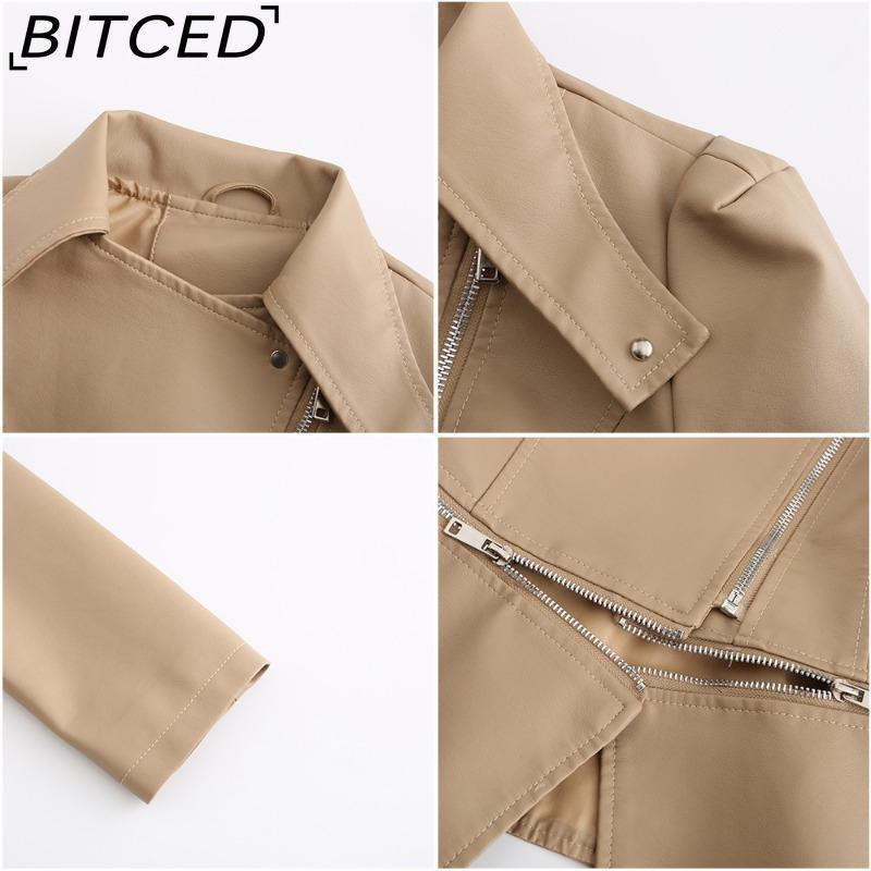 BITCED Women's Leather Jacket with Detachable Hem Spring/Autumn Coat Fashionable Casual Jacket