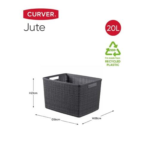 CURVER Large Basket, Gray, 20L, Set of 2, Jute Storage Basket, Laundry Basket, Laundry Hamper, Stylish, Durable, Scandinavian, Linen-Like Texture