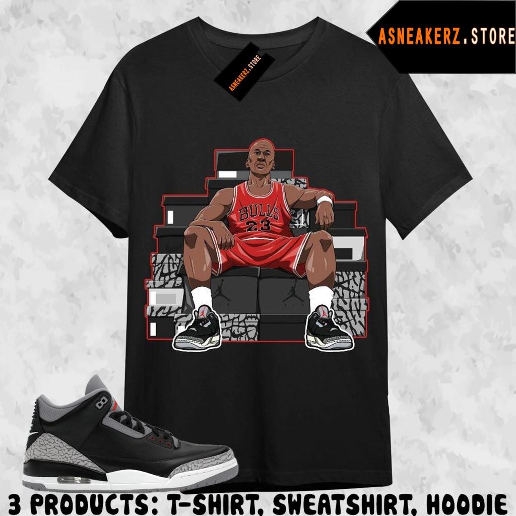 Shirt To Match AJ 3 OG Black Cement Sneaker Matching Tee Sneakerhead MJ T-Shirt