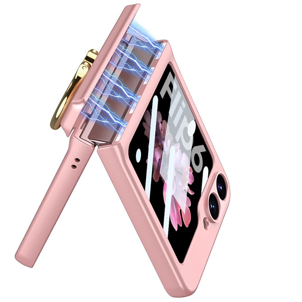 Suitable for Samsung Z Flip6 Protective Case Creative Ring Buckle Magnetic Suction Hinge Center Shaft Full Enclosure Flip6 Anti Fall