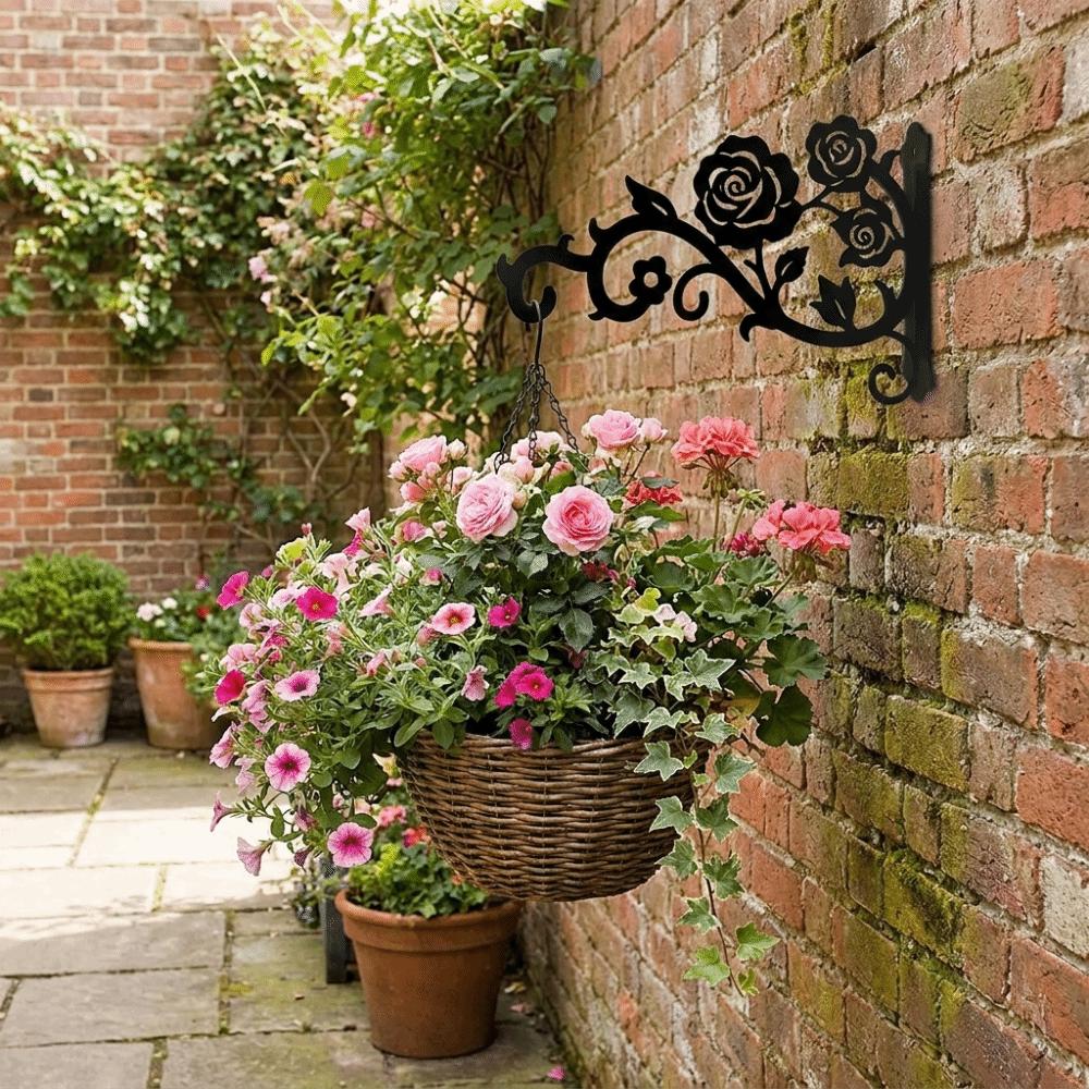 Gancho Metálico Oco para Plantas Rosa Ferrugem Gancho para Cesta de Flores Resistente Decorativo Suporte de Parede para Plantas Uso Externo
