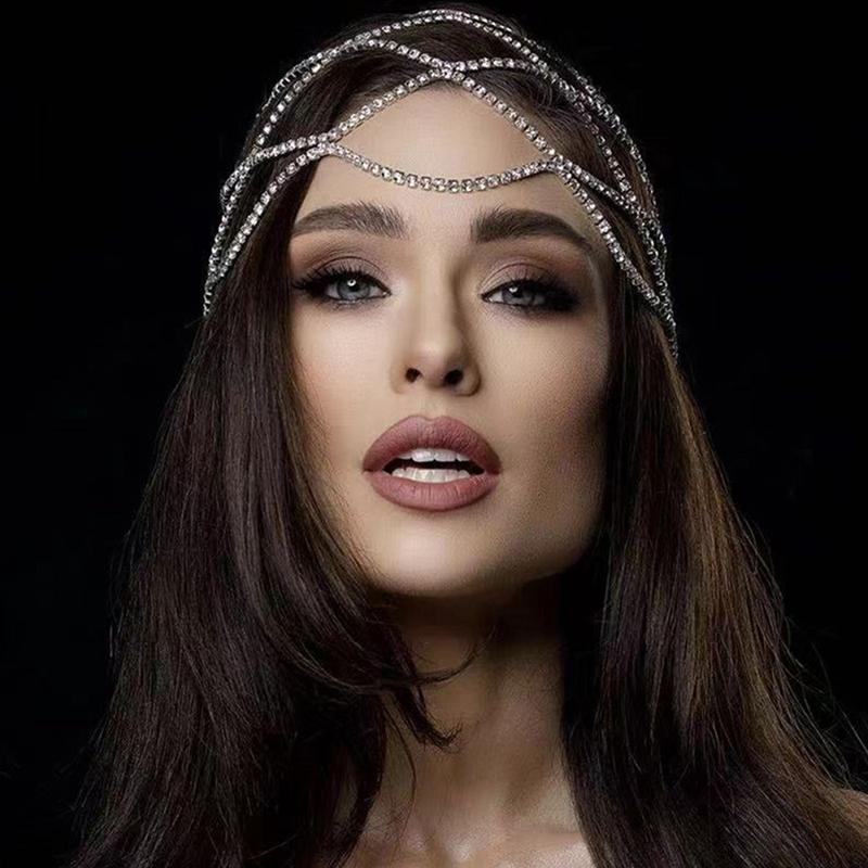 1Pc Hollow Rhinestone Mesh Headpiece Wedding Head Chain Jewelry For Women Luxury Crystal Headband Head Cap Hat Hair Accessories