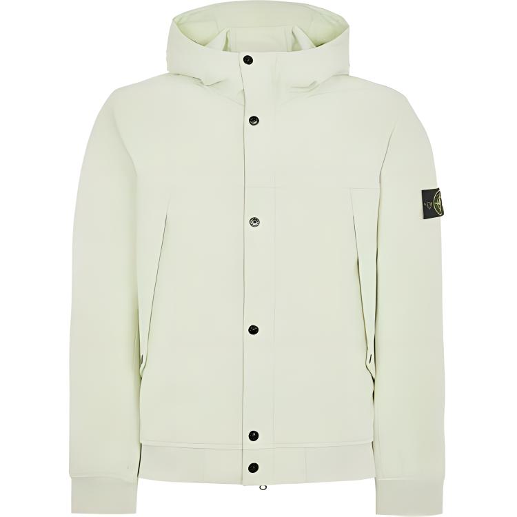 Stone Island SS24 Soft Shell Solid Color Single-Breasted Casual Hooded Windproof Waterproof Breathable Jacket Men jackets Pistachio 801540227-V0051