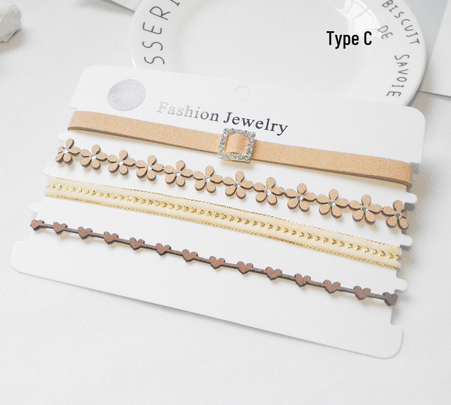 Europäischer & Amerikanischer Stil Sexy Spitze Choker & Schlüsselbeinkette Halskette Set (4-teilig)