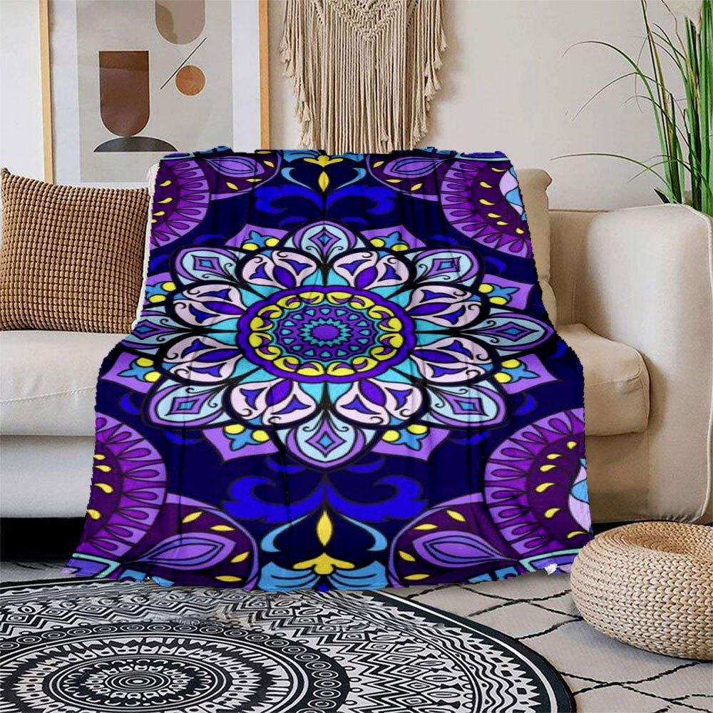 

Vibrant Mandala Patterned Fabric - Bohemian Style Decorative Material Blanket Flannel Throw Blanket for Sofa, Bed, Travel, Camping, Office, 150x180cm