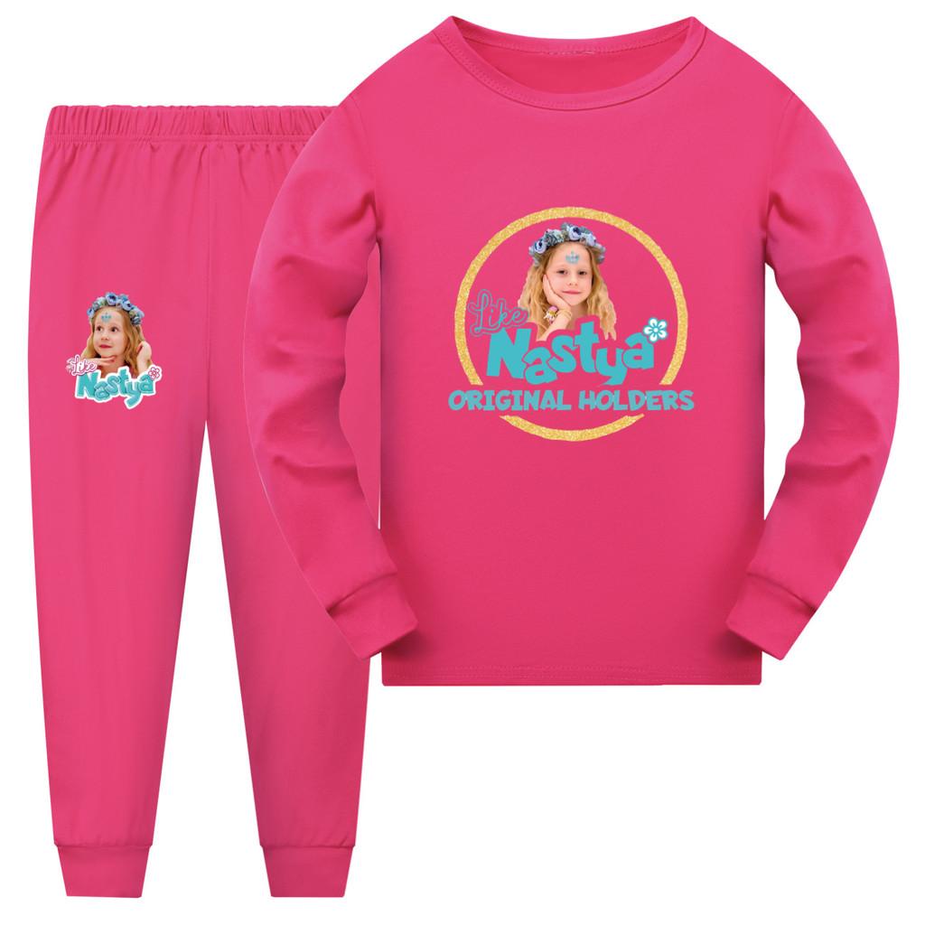 

5555 Kids Girls Nastya Print Long Sleeves T-shirt Pants Pajamas Sleepwear Sleeping Sets 170cm рожевий червоний колір