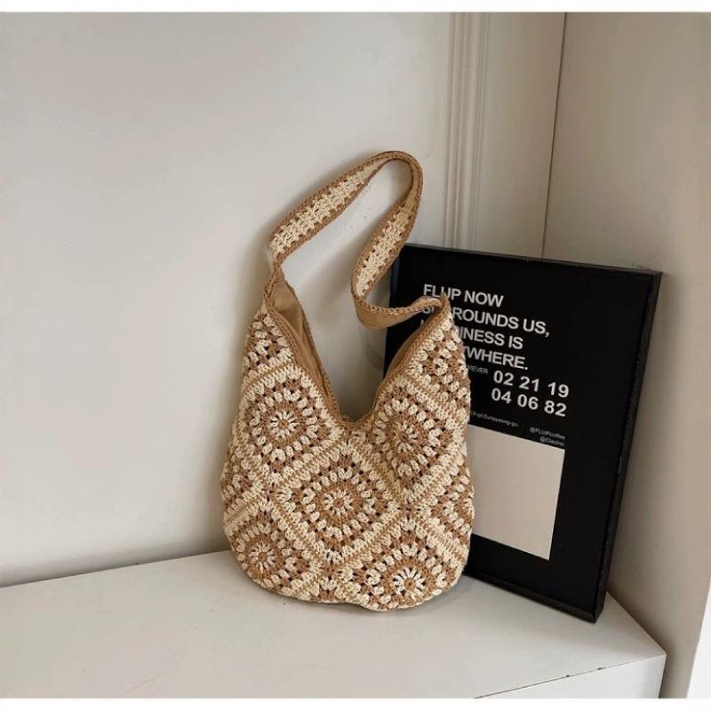 Handmade Cotton Crochet Hollowed Sunflower Flower Crochet Shoulder Women's Bag Straw Armpit Bag