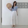 New Arrivals Open Run Women Solid Nylon Belt Flare Long Skirt