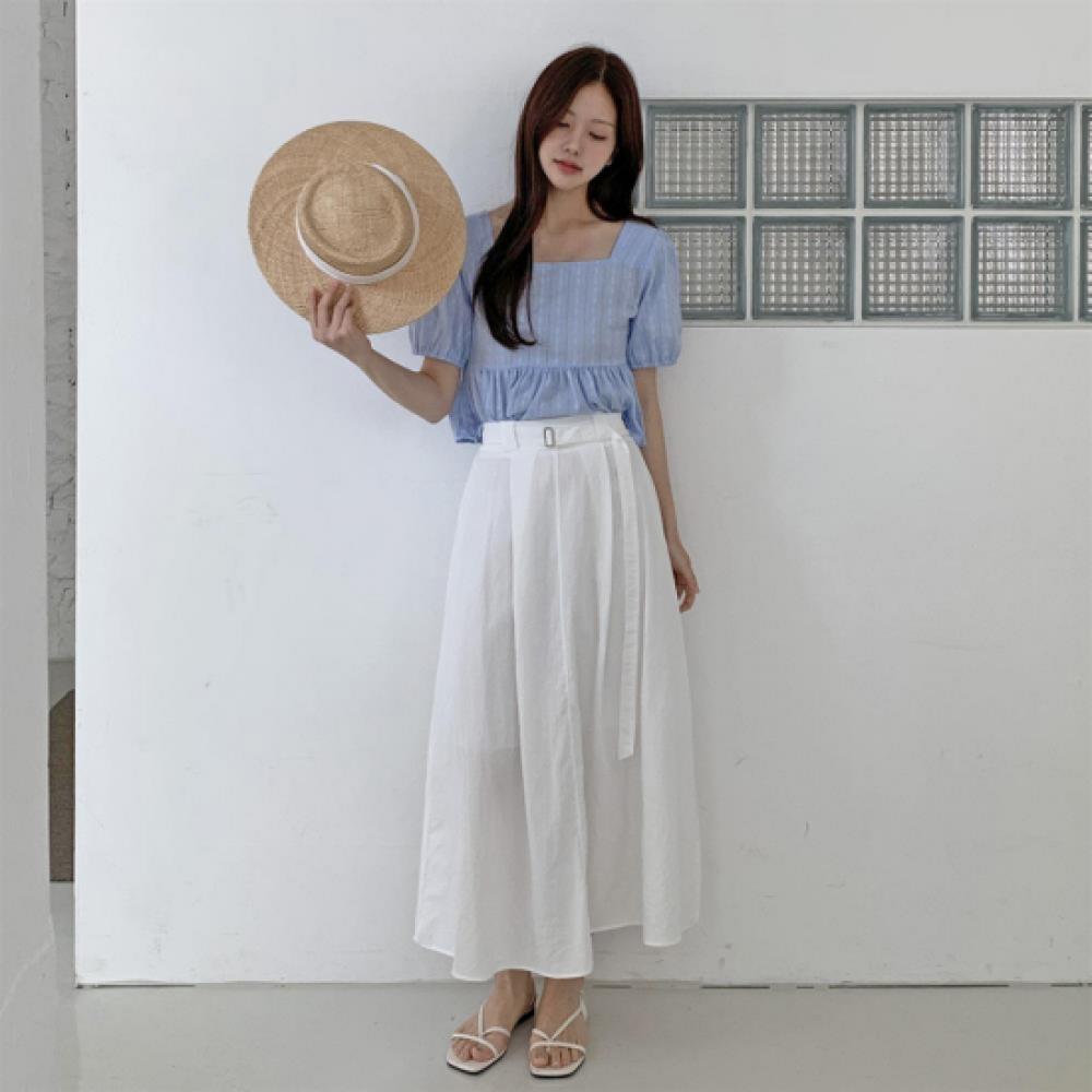 New Arrivals Open Run Women Solid Nylon Belt Flare Long Skirt