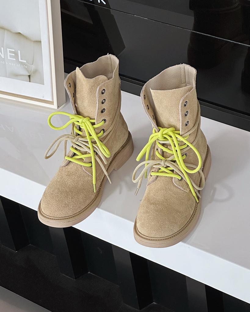 Retro matte leather thick-soled Martin boots women's 2025 spring and summer new double shoelaces versatile short locomotive boots thin boots