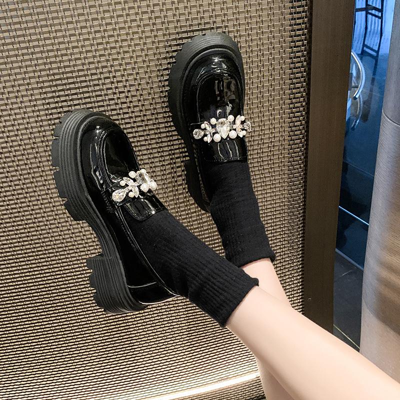 Spring Chunky Single Shoes Women Fashion Round Head Deep Mouth Crystal Buckle Set Foot Soft Sole Mid-Heel Shoes