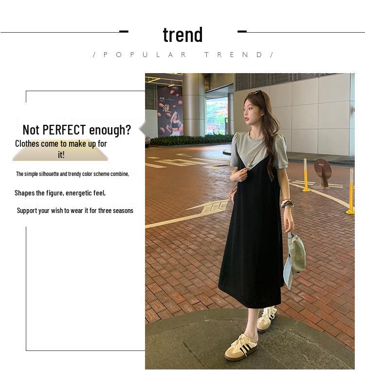 Rochie de vară chic colorblock cu mânecă scurtă de lungime medie pentru femei plinute