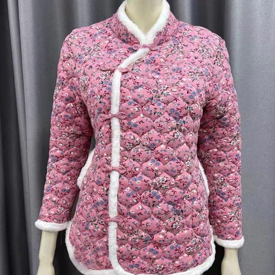 Dámské Zimní Bavlněný kabát Květinový potisk Bez rukávů Čínský etnický styl Barevně ladící Polstrovaný Tlustý plyš Teplý jednořadý dámský kabát větší velikosti