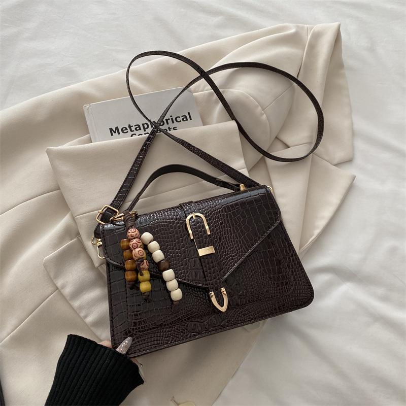 Vintage Brown Crocodile Pattern Messenger Bag Retro Handbag With Gold Hardware For Women Daily Commute Fashi Purse