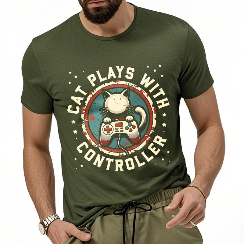 Summer tshirt male Travel Women Oneck tshirt Vintage Cat Plays With Controller Retro Teenagers Tee shirt Graphic Workout tops