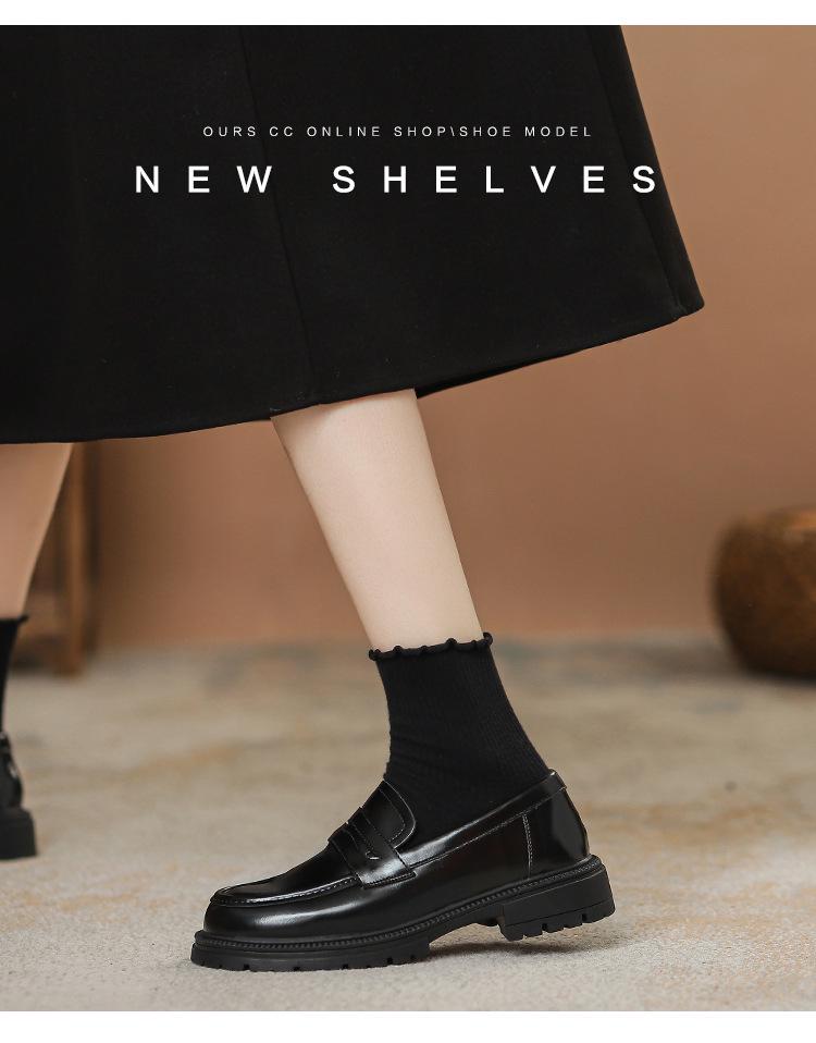 Damskor 2025 Brittisk stil läderloafers - Höst slip-on, mångsidiga arbetsskor med tjock sula