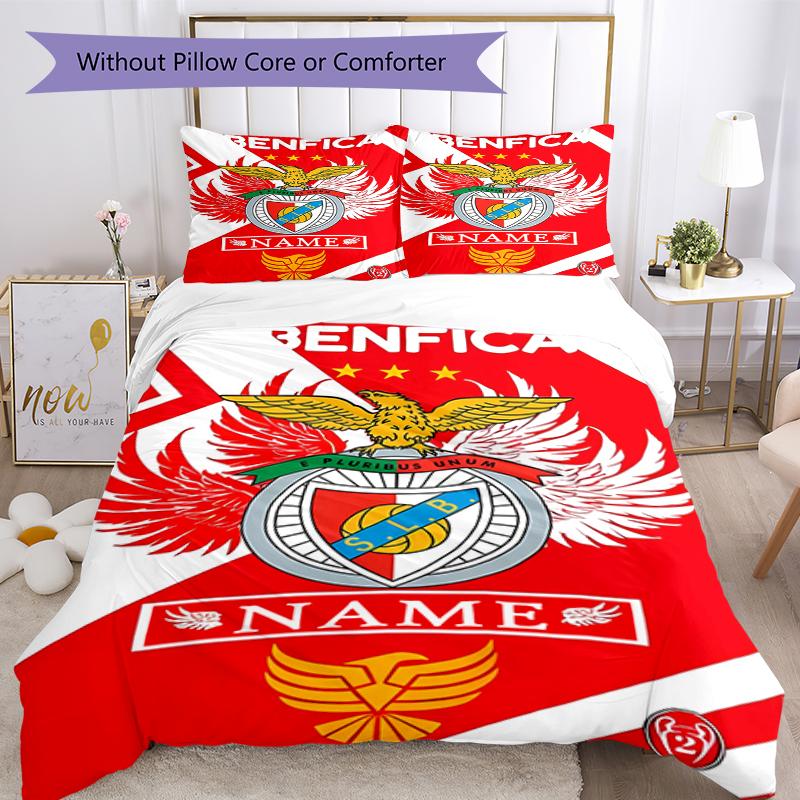 3pcs Custom Name S.L. Benfica Bedding Set Duvet Cover Closure Includes 1 Duvet Cover & 2 Pillowcases, Soft and Comfortable for All Seasons.