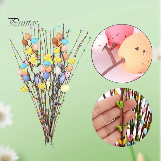 26 buc. Viță de vie artificială de Paște cu ouă pastelate și fructe de pădure Tulpini florale de primăvară Ouă de Paște Ramuri de crenguță pentru aranjament floral Home Decor