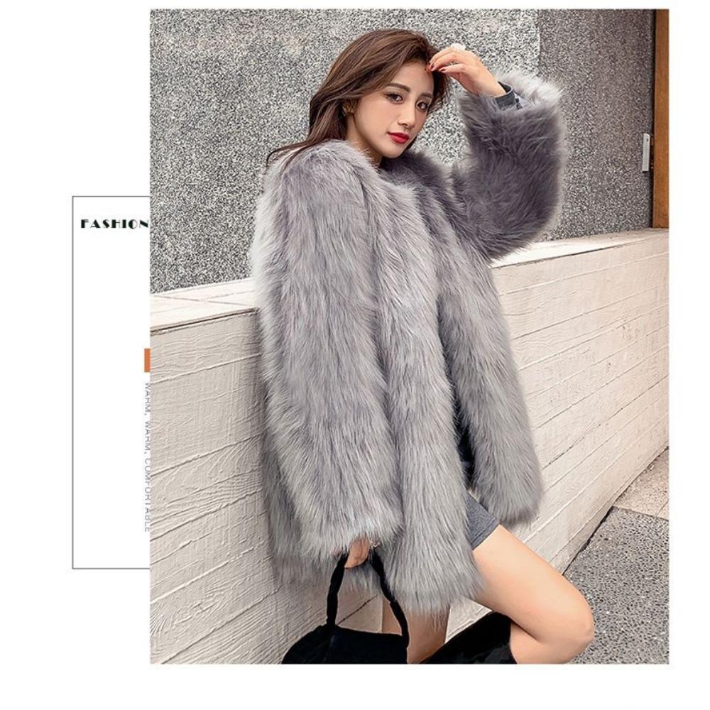 Internet Celebrity New Raccoon Fur Fashion Fur Coat Women's Mid-length Imitation Fox Fur Coat