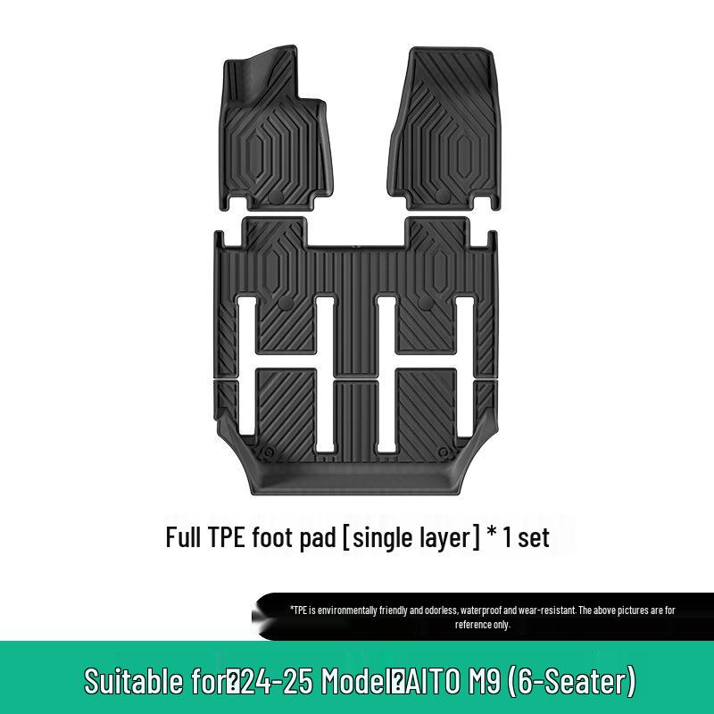 Eco-friendly TPE Car Mats Set for 2024-2025 AITO M9: Orange Floor, Seat Back, and Trunk Mats