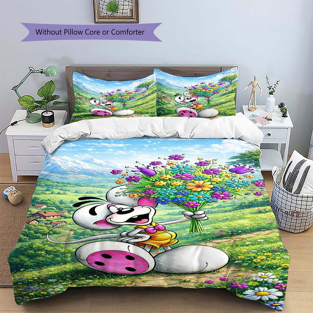 Diddl Pattern Bedding,Quilt Set Quilt Cover Pillowcase Home Birthday Gift (1 * Duvet Cover + 2 * Pillowcase, Without Core)