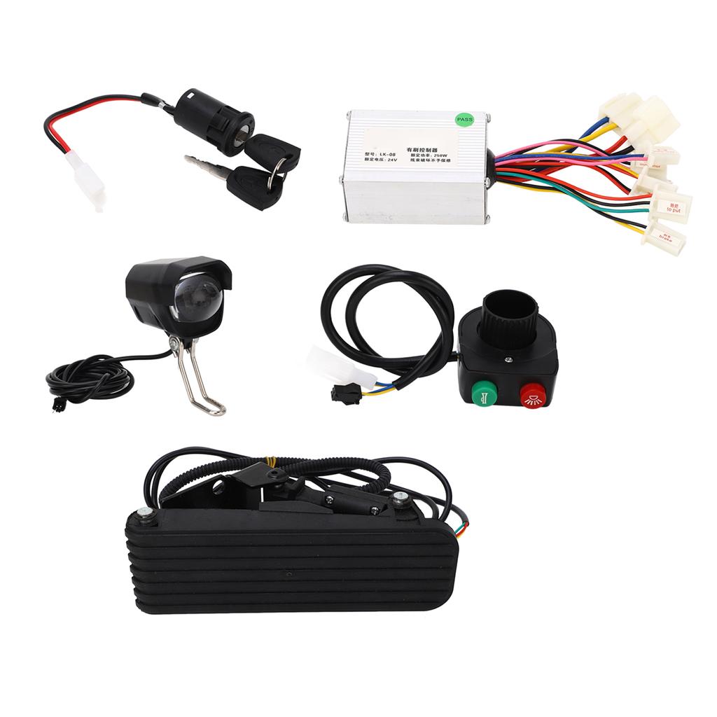 24V 250W Motor Brushed Controller Lithium Electric Bike Foot Pedal Throttle Headlight Speed Controller Kit